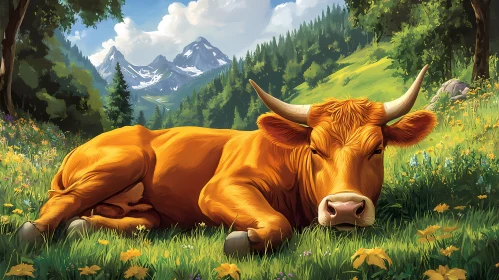 Serene Cow in Vibrant Meadow