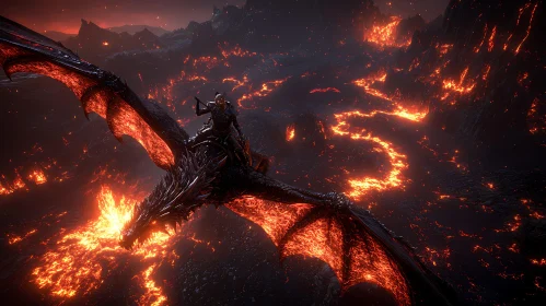 Warrior and Dragon in Volcanic Realm