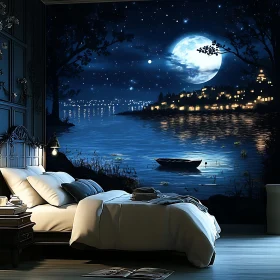 Night Lake Scene in Bedroom