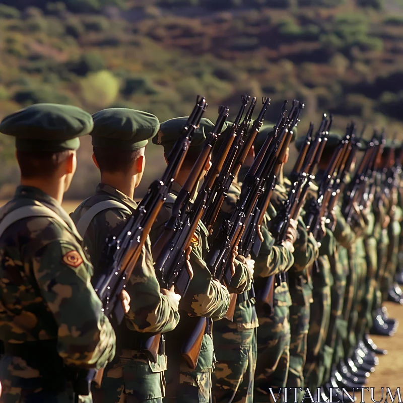 Military Formation: A Line of Soldiers AI Image