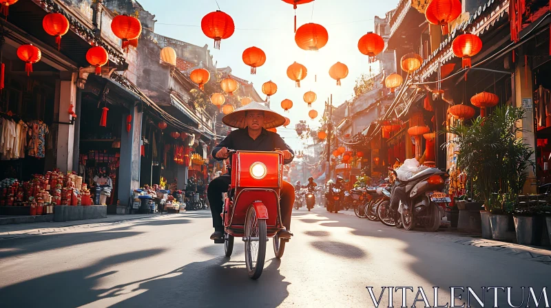 Asian Street with Lanterns AI Image