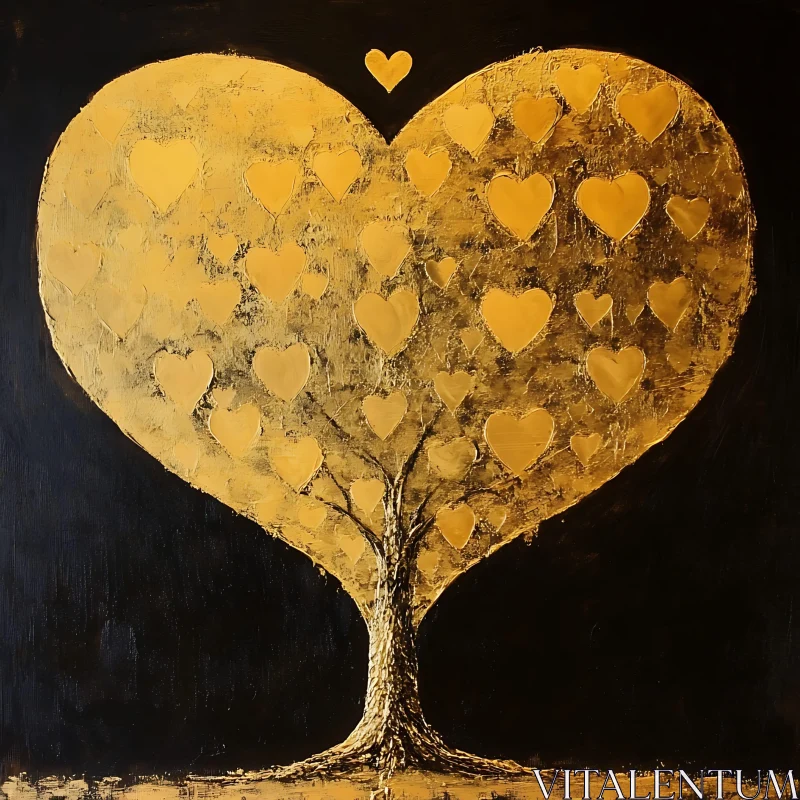 AI ART Tree of Hearts: Gilded Love