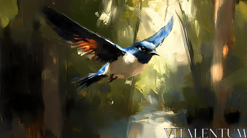 AI ART Blue and White Bird in Motion