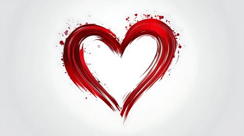 Red Heart Brush Strokes on White