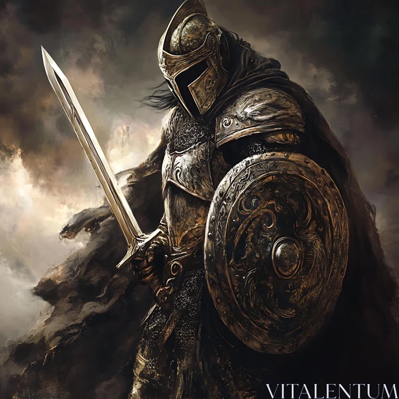 AI ART Medieval Warrior in Dark Armor