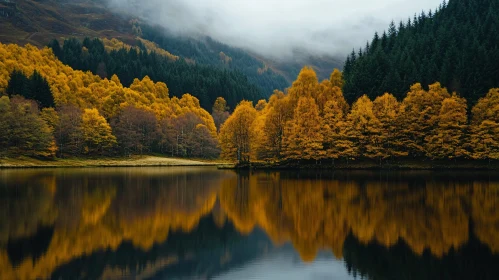 Autumn Scene with Lake Reflection and Foliage