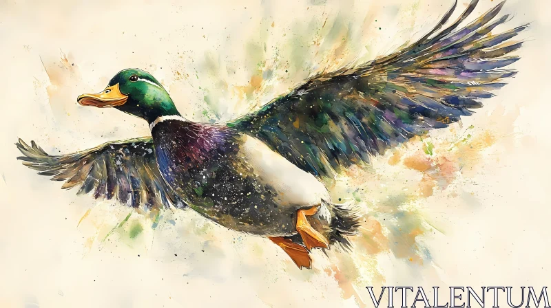 Artistic Mallard Duck Watercolor AI Image