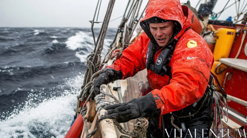 Braving the Waves: A Sailor's Journey AI Image