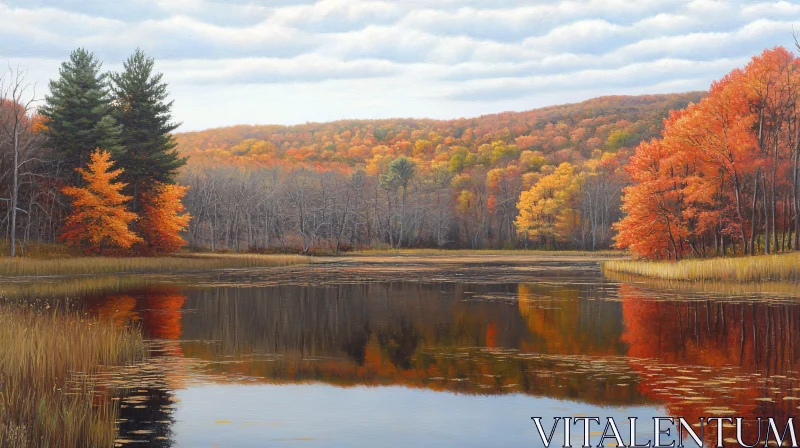 AI ART Autumn Landscape with Reflective Lake and Colorful Trees