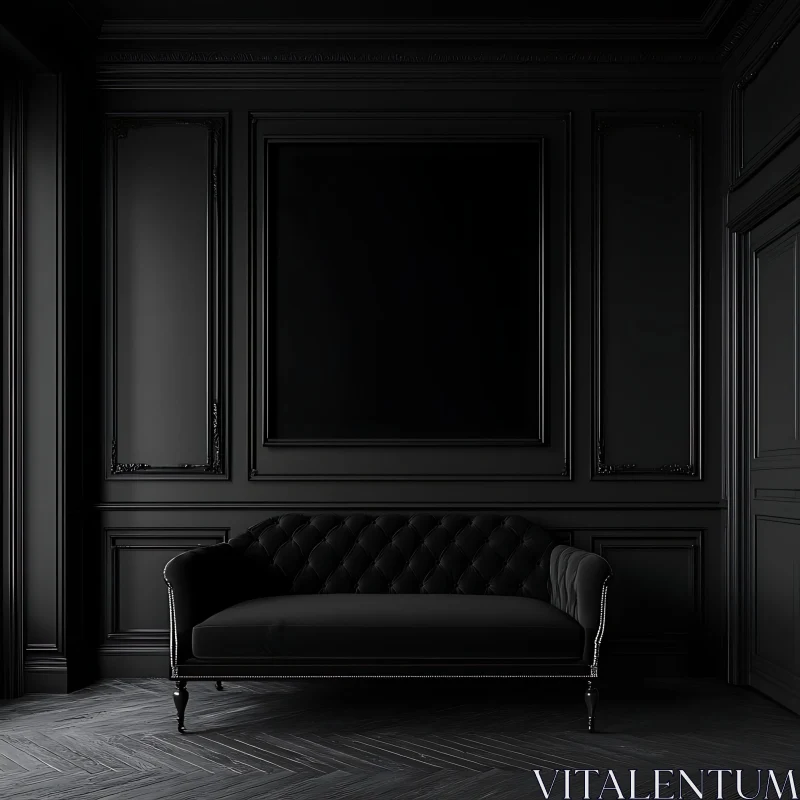 Opulent Interior with Black Sofa and Intricate Molding AI Image