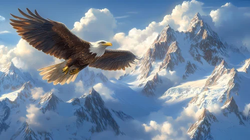 Eagle in Flight Over Rugged Peaks