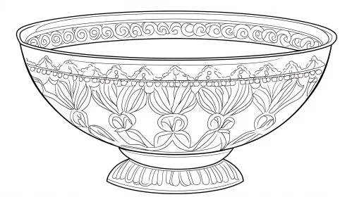 Detailed Bowl Drawing with Floral Elements