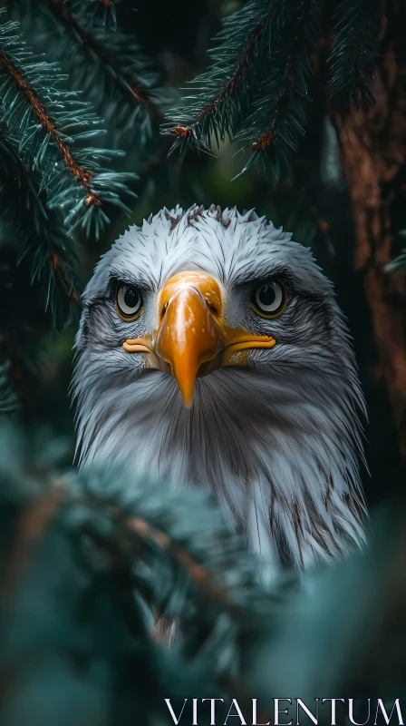 Eagle's Intense Gaze Through Foliage AI Image