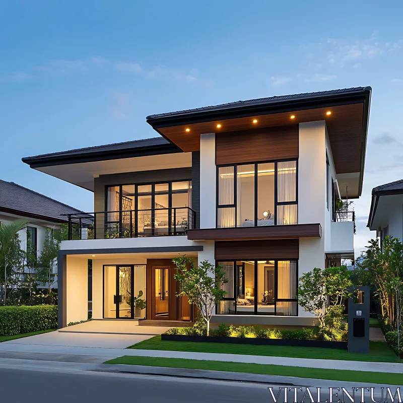 AI ART Contemporary Two-Story House with Garden