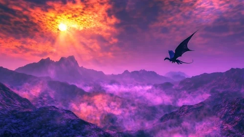 Fantasy Dragon Sunset Mountain View