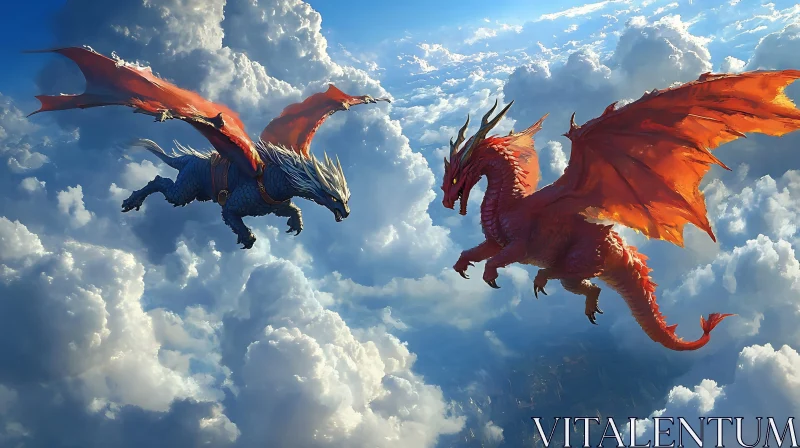 Dragons Soaring Above the Clouds AI Image