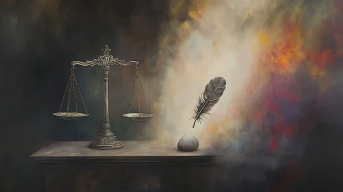 Symbolic Balance: Scale, Feather, and Stone