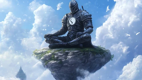 Armored Figure Meditating on Floating Island