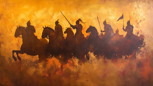 Silhouetted Horsemen in Golden Hues