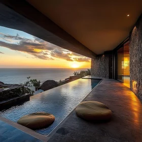 Modern Poolside Sunset Overlooking the Sea