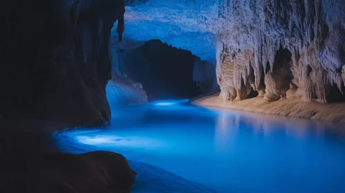 Enchanting Blue Waters in a Stalactite-Filled Cave