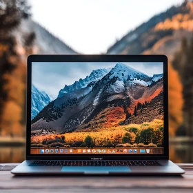 Autumn Mountain Landscape on Laptop Screen