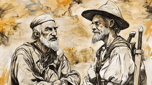 Sepia-toned Old Men Illustration