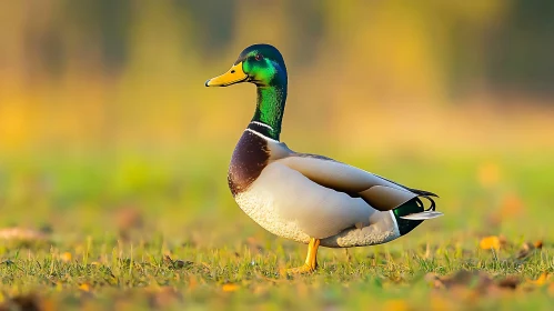 Mallard Duck in Grassy Field