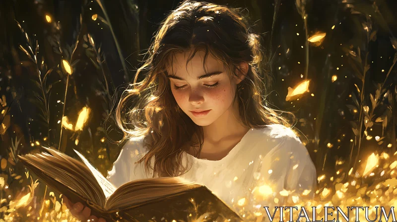 AI ART Woman immersed in literature, serene portrait