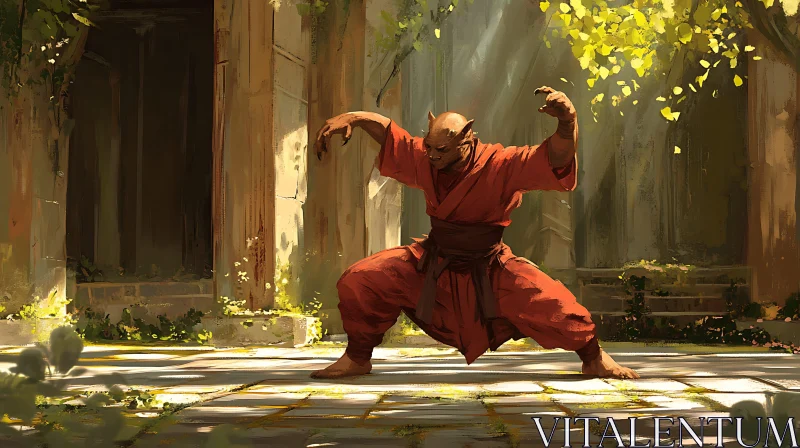 Fantasy Monk in Courtyard AI Image