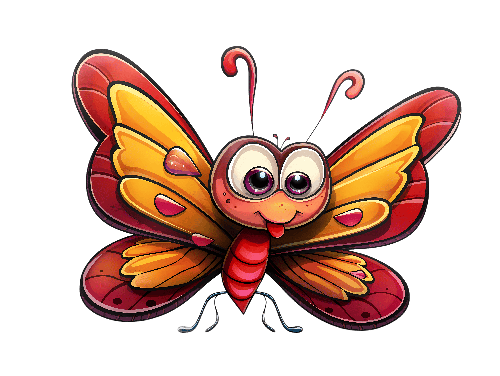 Cartoon Butterfly with Bright Red and Yellow Wings