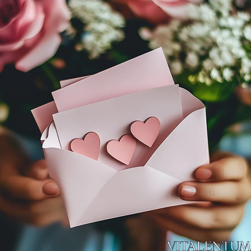 AI ART Envelope with Hearts and Flowers