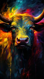 Colorful Digital Art Painting of a Bull with Strong Expression