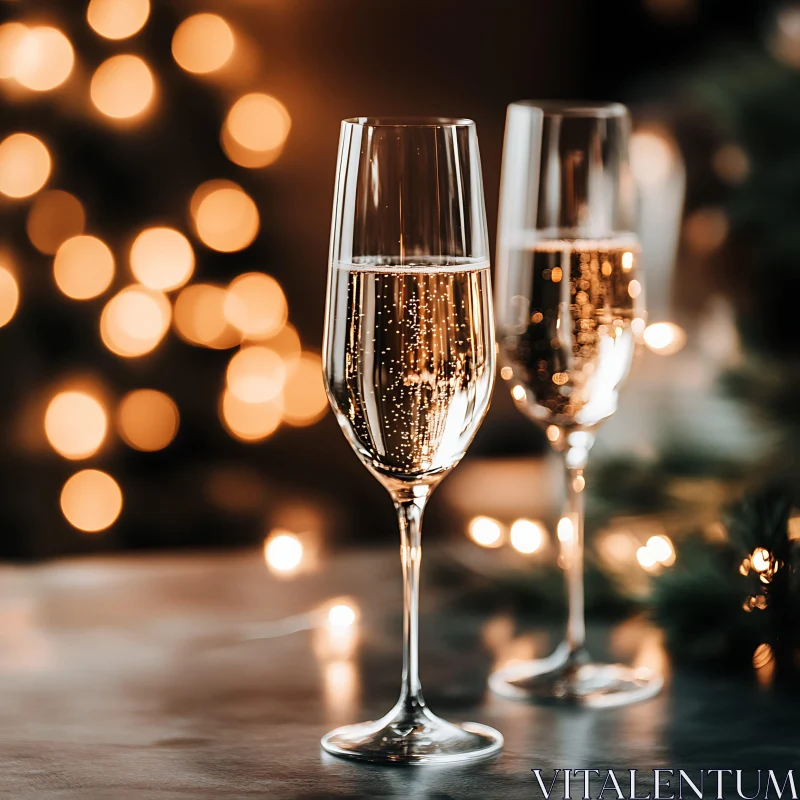 AI ART Sparkling Champagne Glasses Festive Lights