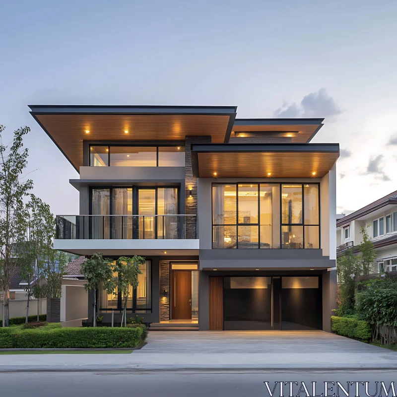 Stylish Modern House at Twilight AI Image