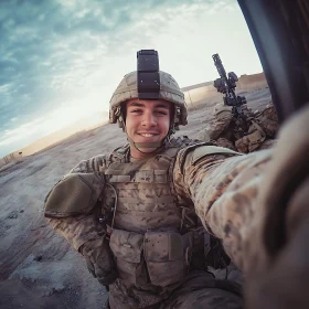 Portrait of a Soldier Taking a Selfie