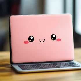 Adorable Pink Laptop with Blushing Kawaii Face