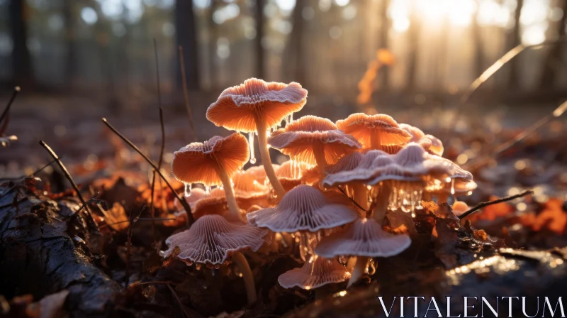 Enchanting Fall Mushrooms in a Sunlit Autumn Forest AI Image