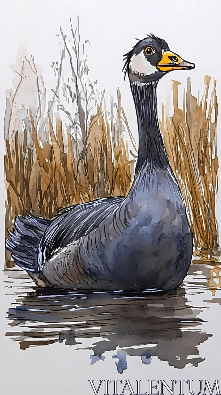 Serene Water Bird in Wetlands AI Image