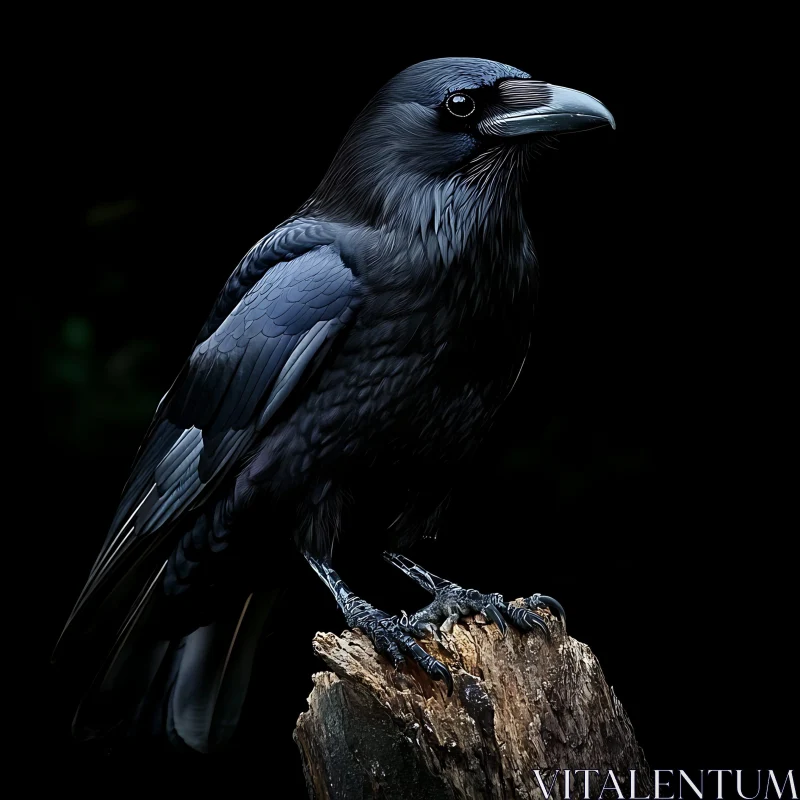 Black Raven on Wood - Wildlife Photography AI Image