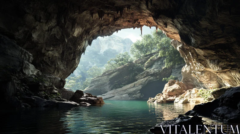 AI ART Stunning Cave View With Sunlit Water