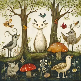Magical Woodland Scene with Fantasy Fauna