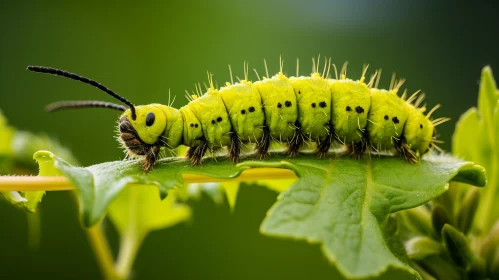 Green Caterpillar on Leaf: A Feast in Nature's Canvas