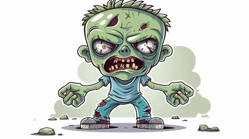 Green-skinned Cartoon Zombie Illustration