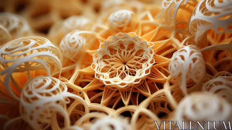 Intricate Origami Art in Light Yellow on White Background AI Image