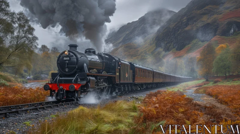 Majestic Steam Train in a Picturesque Landscape AI Image