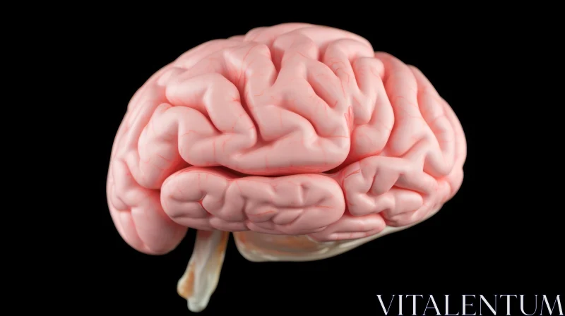 Pink Human Brain on Black Background | Photorealistic Detail AI Image