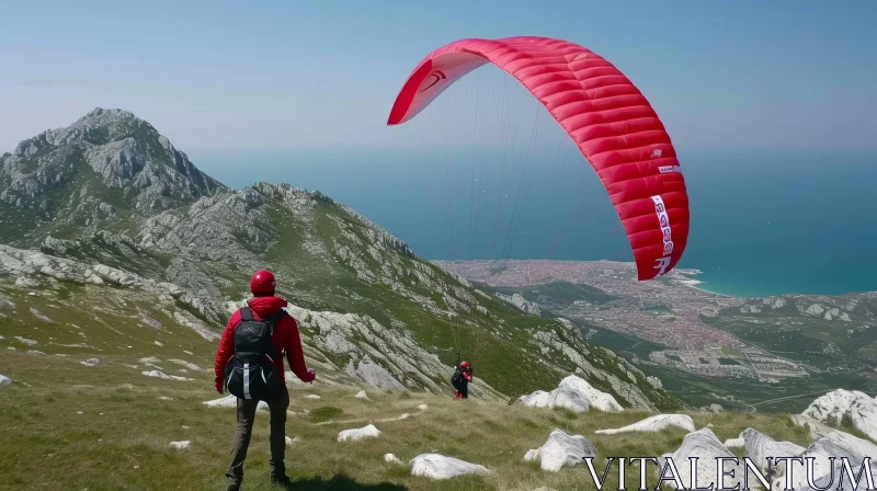 Spectacular Paraglider Flight Over a Mountain | Elba Damast AI Image
