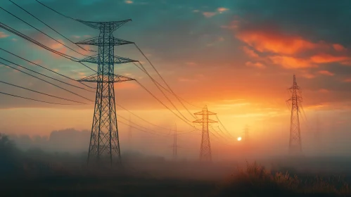 Ethereal Sunset Over Industrial Landscape