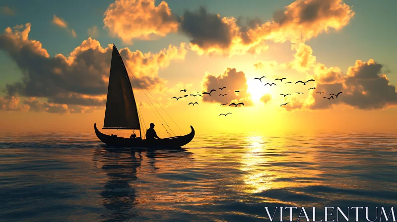 Golden Sunset Sailboat Silhouette